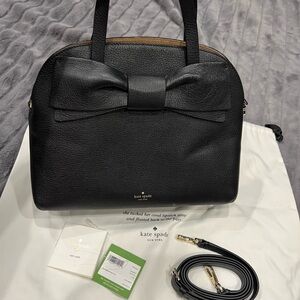 Kate Spade Black Leather Bow structured HandBag & Crossbody